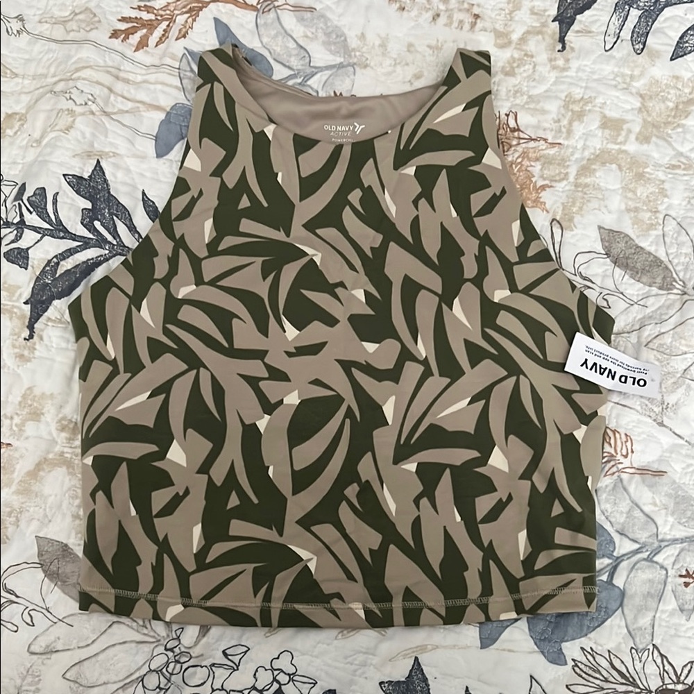 Old Navy Green and Tan Patterned Athetic Tank Top NWT